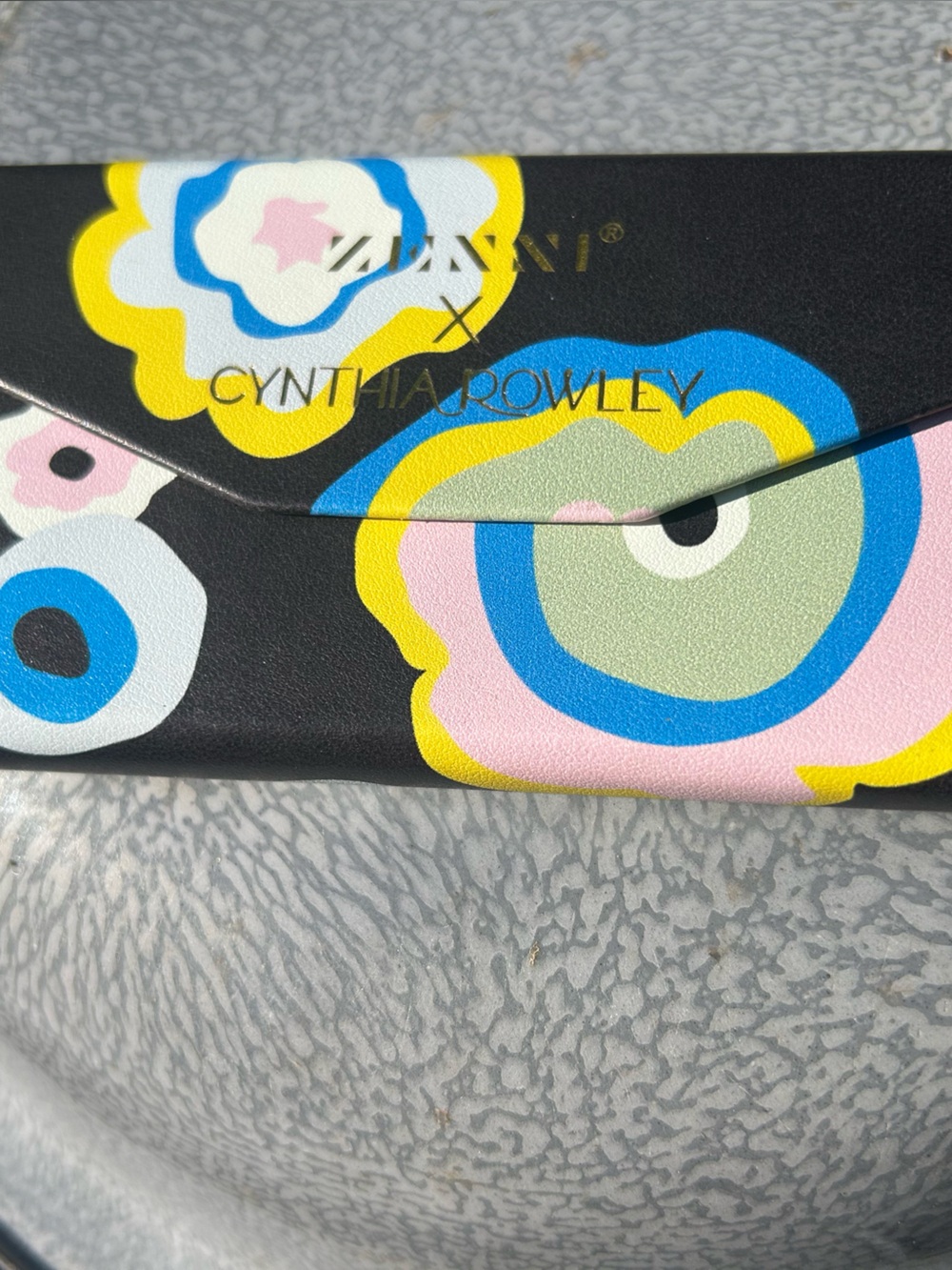Cynthia Rowley Black Envelope Magnetic Wallet - Pink, Blue & Yellow